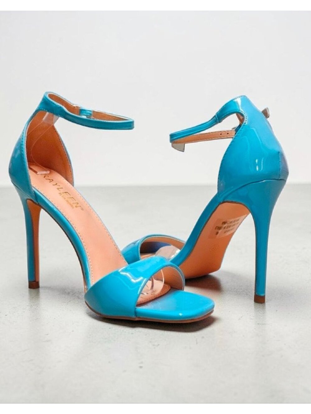Elegant Blue Patent Leather Stiletto Heels With Ankle Strap & Open Toe For Women - Picture 2 of 16